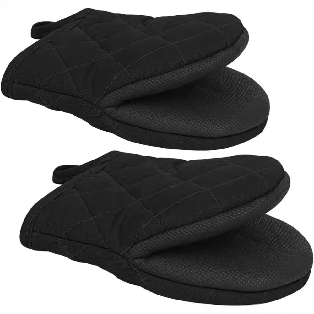1 Pair Kitchen Oven Gloves High Heat Resistant Short Oven Mitts with Non-Slip Grip Surfaces and Hanging for BBQ Baking Cooking
