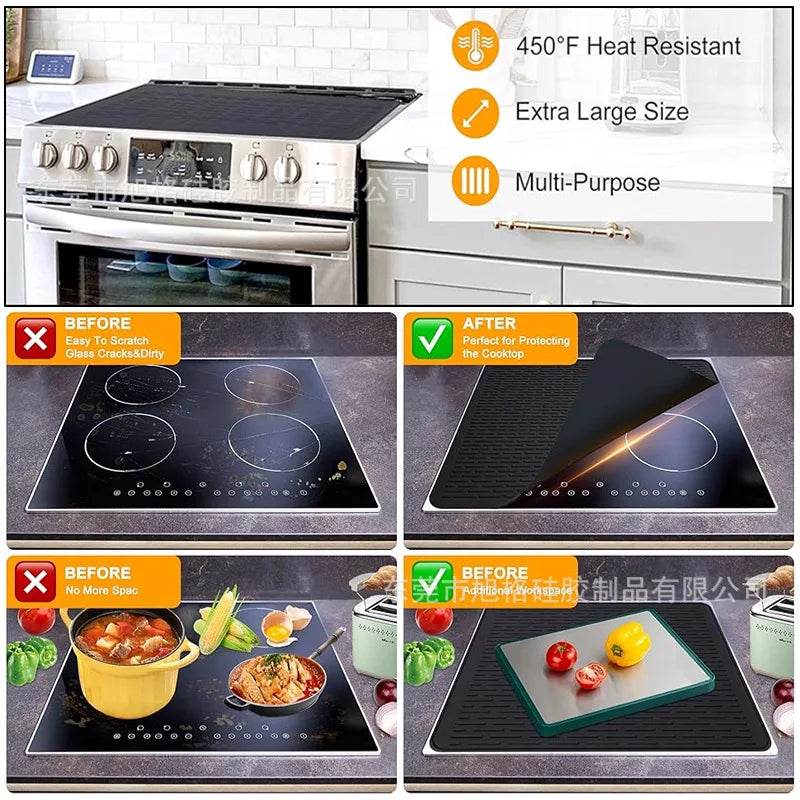 Extra-Large Silicone Cooktop Protector 71x51cm Black - Multi-Use Mat for Electric Stove Glass Ceramic & Oven