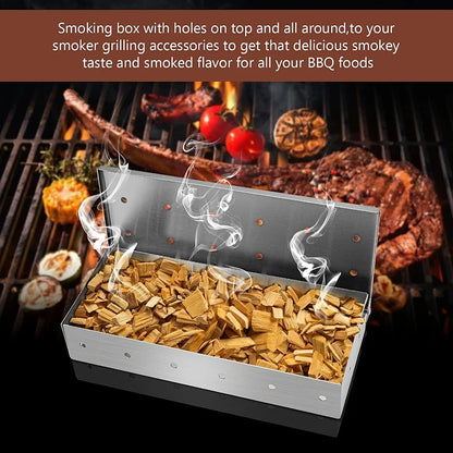 Smoker Box for Wood Chips Stainless Steel Bbq Grilling Accessories Won't Warp On Gas Grill or Charcoal Grill