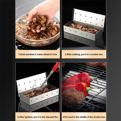 Smoker Box for Wood Chips Stainless Steel Bbq Grilling Accessories Won't Warp On Gas Grill or Charcoal Grill