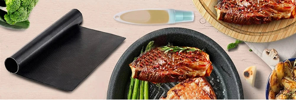 3-10 Pcs Non-stick BBQ Grill Mat 40*33cm Baking Mat BBQ Tools Cooking Grilling Sheet Heat Resistance Easily Cleaned Kitchen Tool