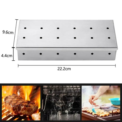 Indoor Outdoor BBQ Smoker Box for Gas Grill Charcoal Wood Chips Meat Smoking Flavor Accessories