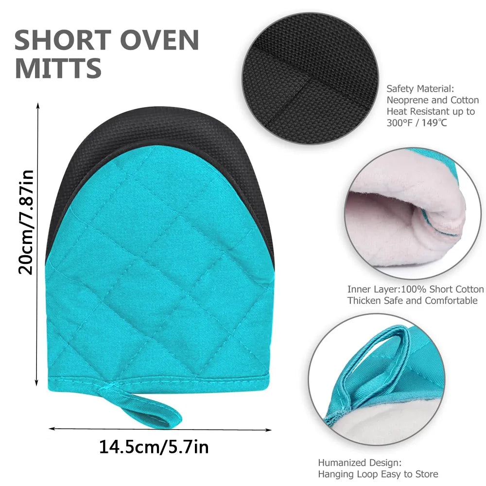 1 Pair Kitchen Oven Gloves High Heat Resistant Short Oven Mitts with Non-Slip Grip Surfaces and Hanging for BBQ Baking Cooking