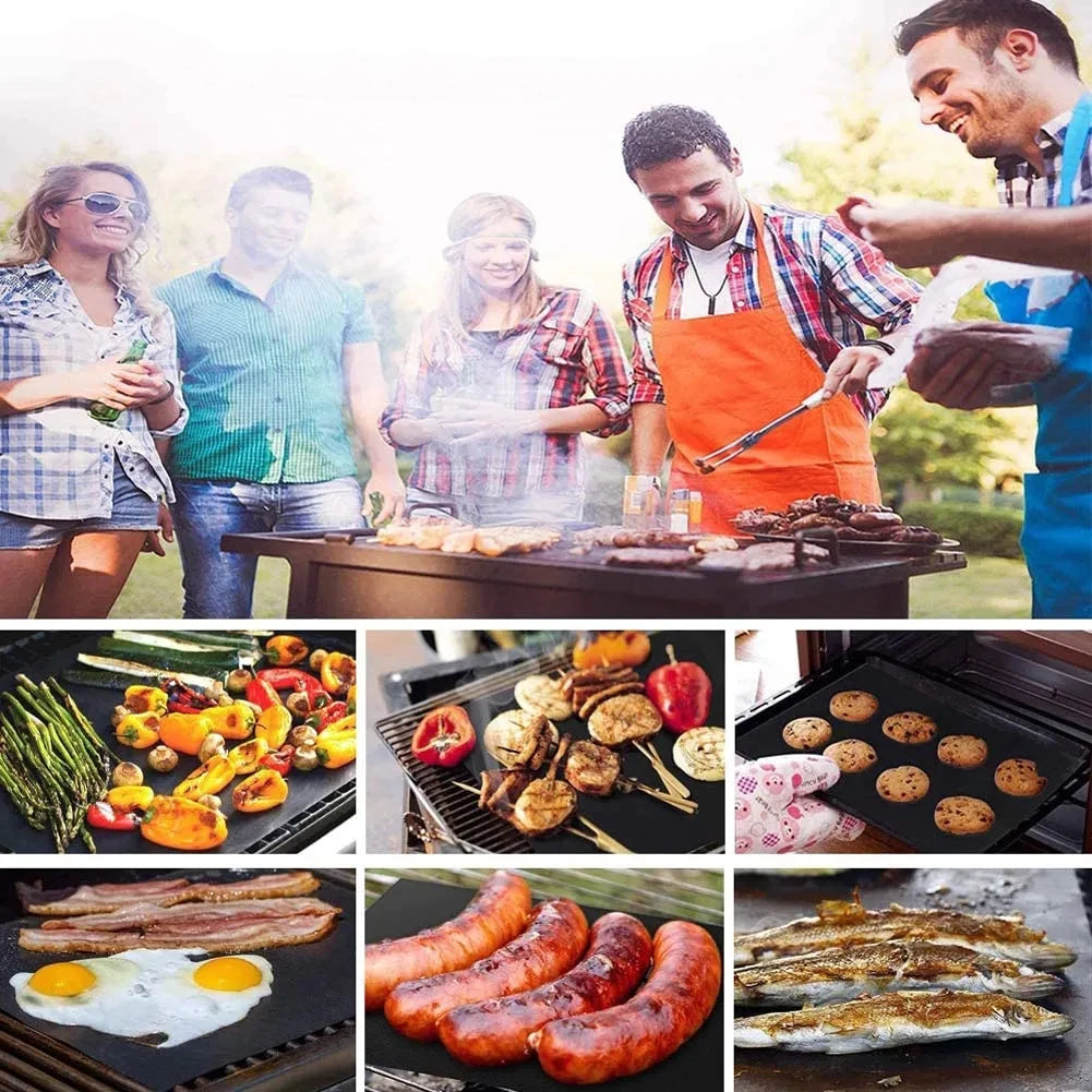 3-10 Pcs Non-stick BBQ Grill Mat 40*33cm Baking Mat BBQ Tools Cooking Grilling Sheet Heat Resistance Easily Cleaned Kitchen Tool