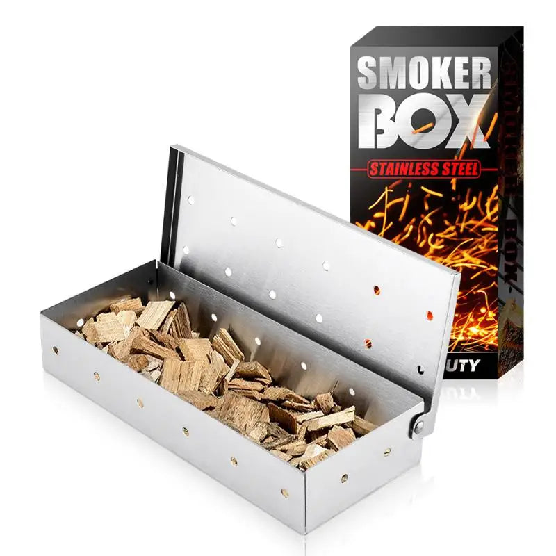 Indoor Outdoor BBQ Smoker Box for Gas Grill Charcoal Wood Chips Meat Smoking Flavor Accessories