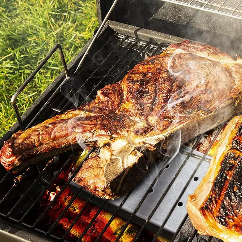 Indoor Outdoor BBQ Smoker Box for Gas Grill Charcoal Wood Chips Meat Smoking Flavor Accessories